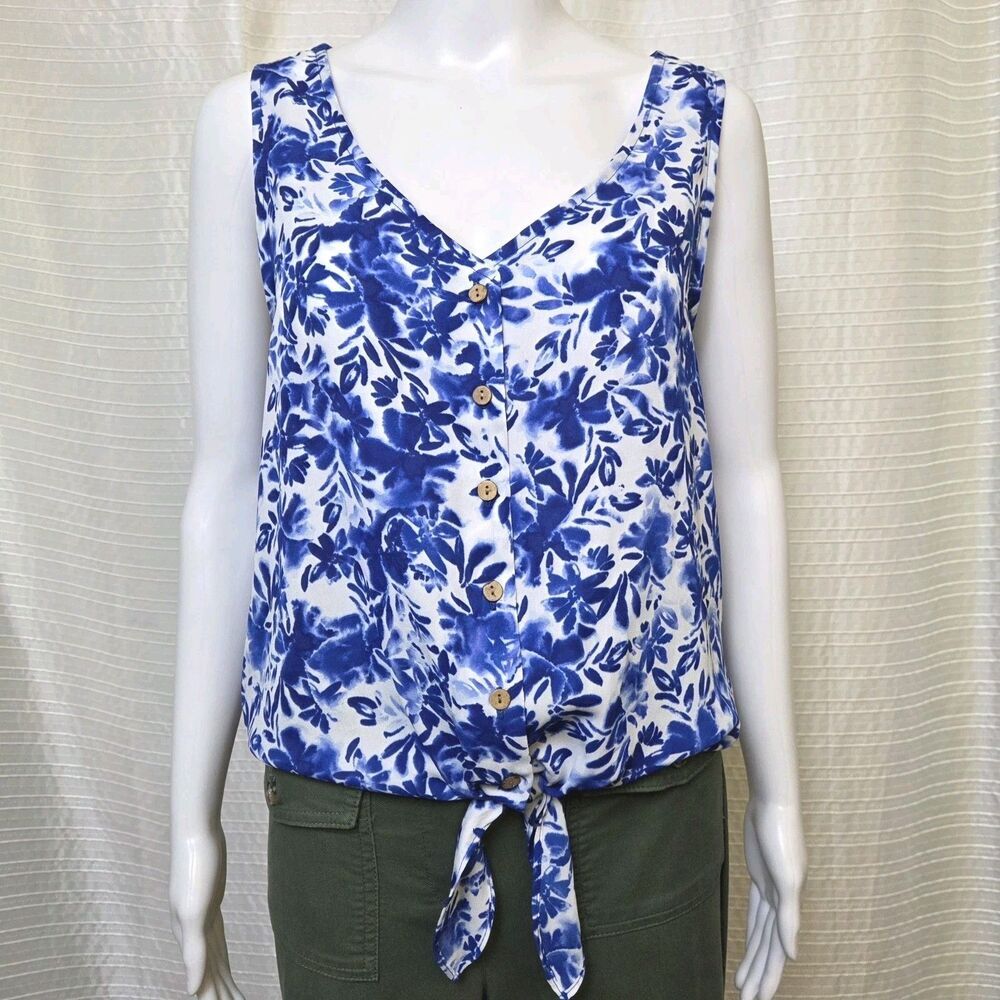 NWT Fortune + Ivy Avayah Back Detail Mixed Material Blouse Women's PS Blue